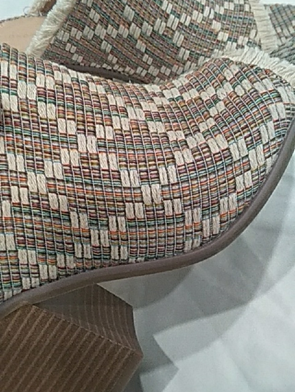 Neutral Multi Woven Open-Toe Block Heel Mules - Picture 2 of 6